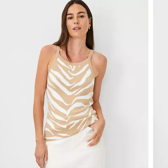 Petite Weekend Zebra Jacquard Sweater Tank Top - Picture 1 of 3